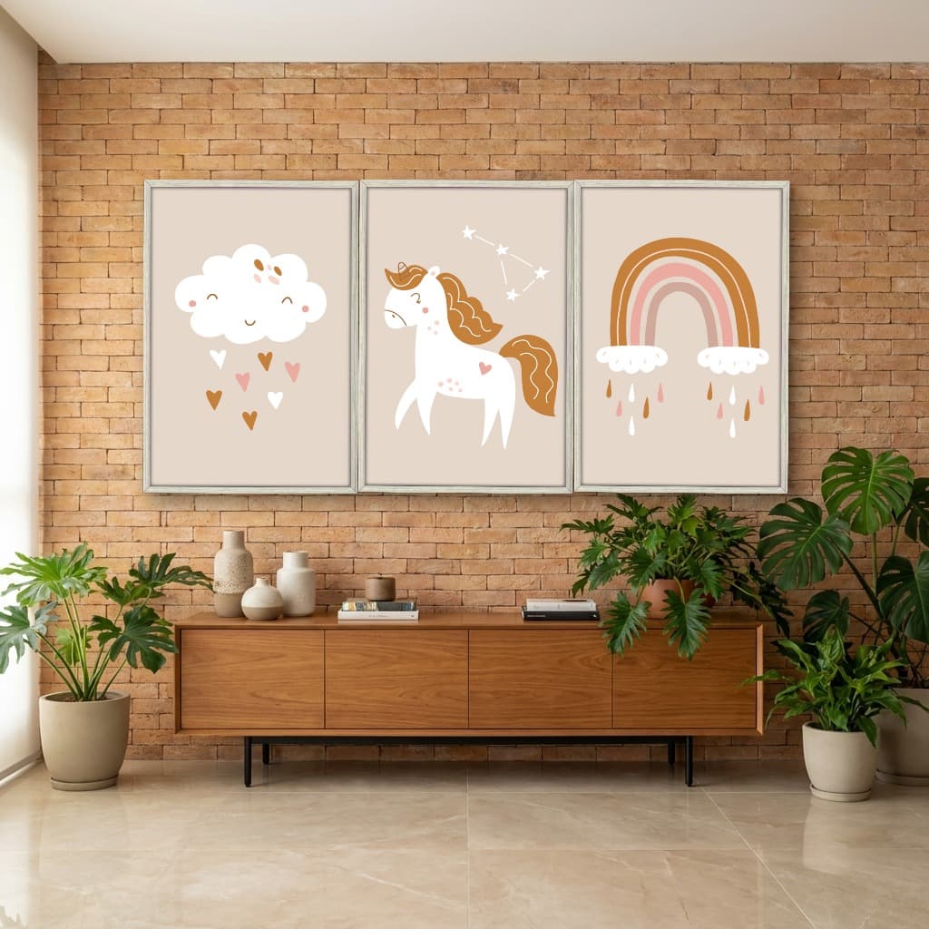 Kit Quadros Decorativos Unicórnio E Arco Íris