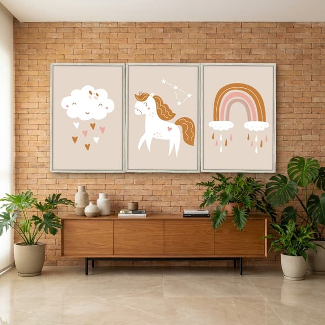 Kit Quadros Decorativos Unicórnio E Arco Íris