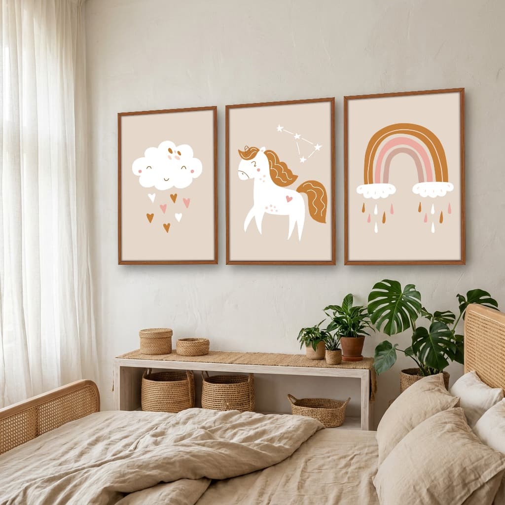 Kit Quadros Decorativos Unicórnio E Arco Íris