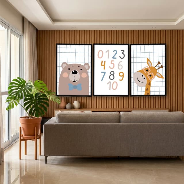 Kit Quadros Decorativos Urso E Girafa