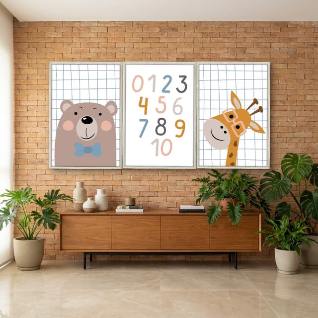 Kit Quadros Decorativos Urso E Girafa