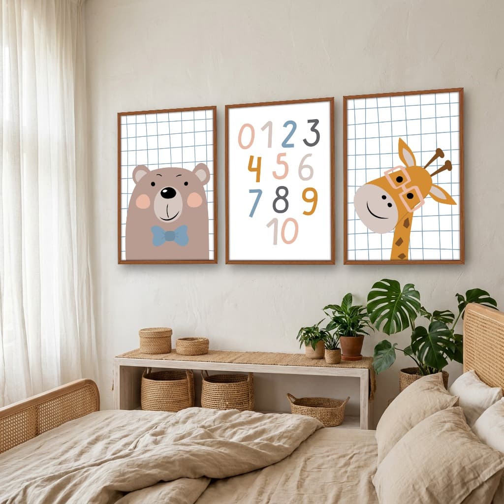 Kit Quadros Decorativos Urso E Girafa