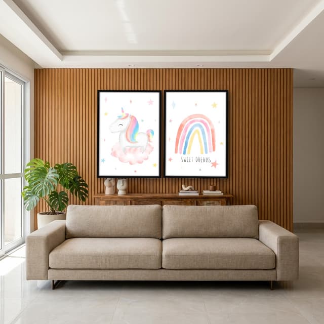 Kit Quadros Decorativos Unicórnio E Arco Íris