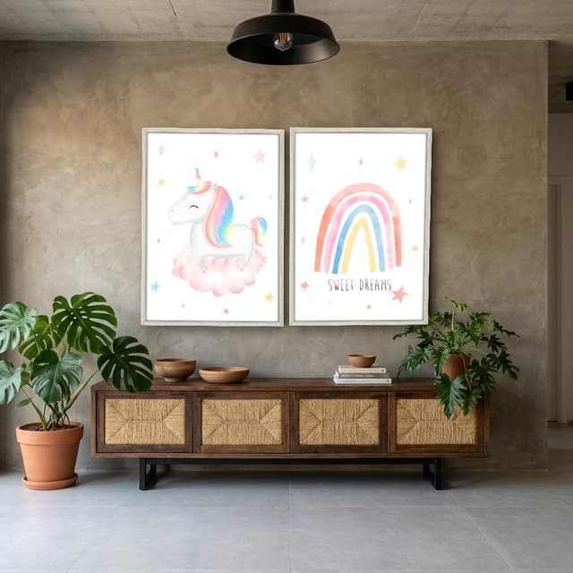 Kit Quadros Decorativos Unicórnio E Arco Íris