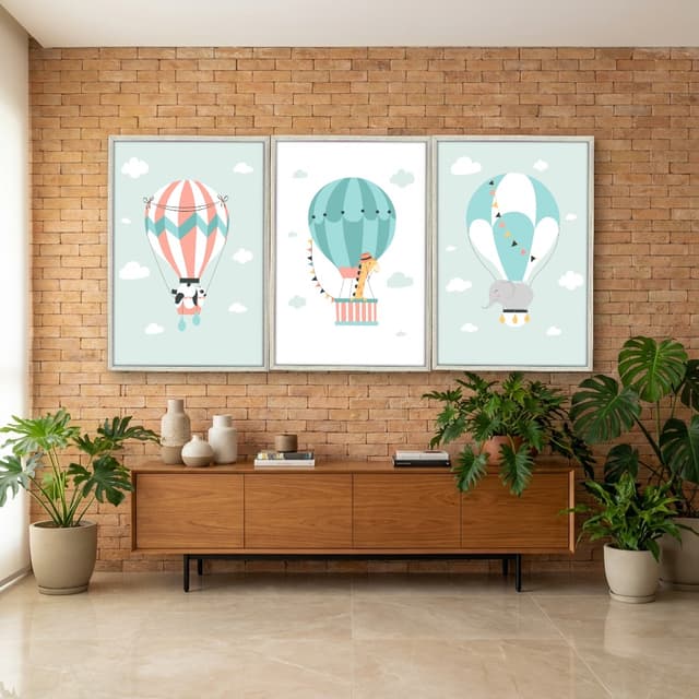 Kit Quadros Decorativos Balões Com Animais