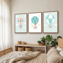 Kit Quadros Decorativos Balões Com Animais