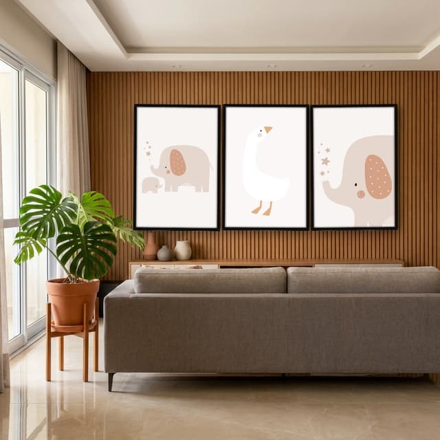 Kit Quadros Decorativos Pato E Elefantes