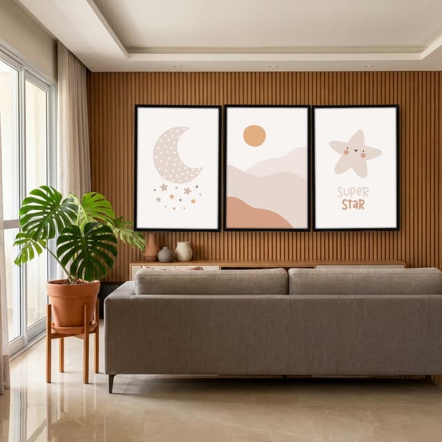 Kit Quadros Decorativos Estrela Sol E Lua