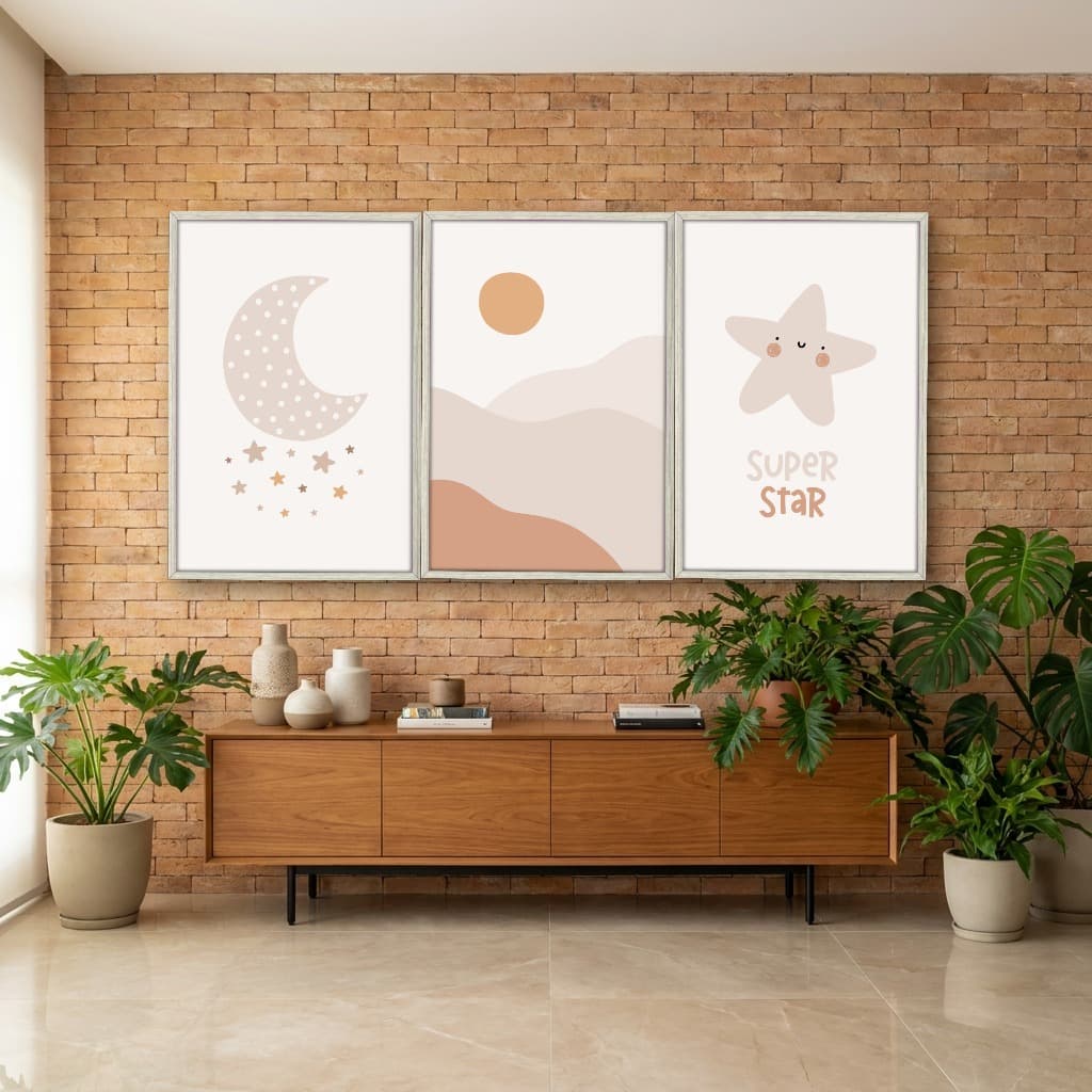 Kit Quadros Decorativos Estrela Sol E Lua