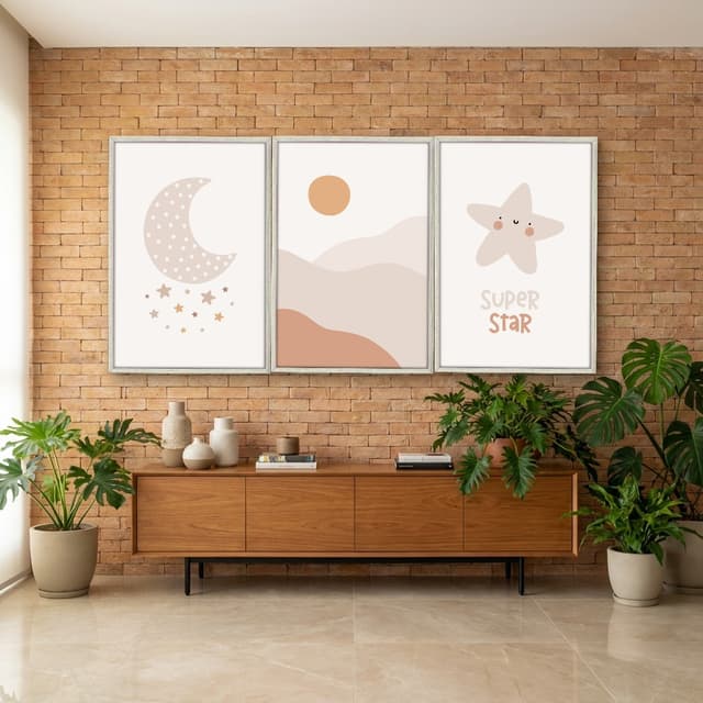Kit Quadros Decorativos Estrela Sol E Lua