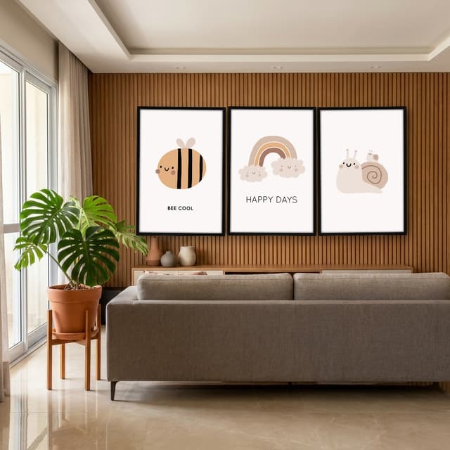 Kit Quadros Decorativos Abelha Caracol E Arco Íris
