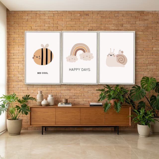 Kit Quadros Decorativos Abelha Caracol E Arco Íris