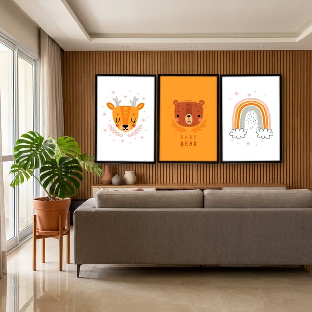 Kit Quadros Decorativos Urso E Arco Íris