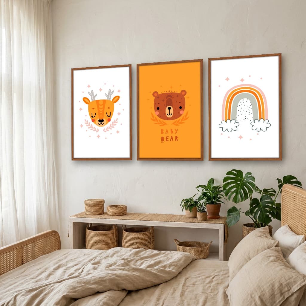 Kit Quadros Decorativos Urso E Arco Íris