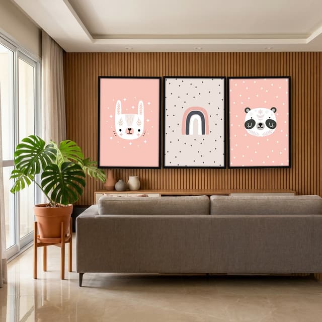 Kit Quadros Decorativos Panda E Arco Íris