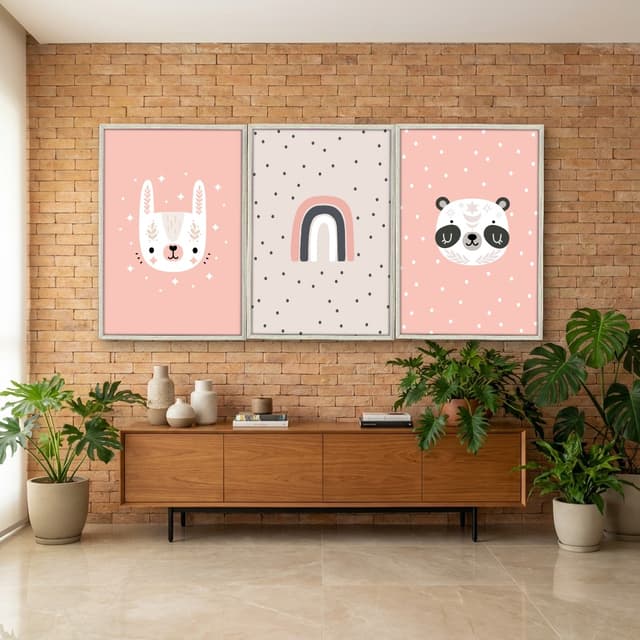 Kit Quadros Decorativos Panda E Arco Íris