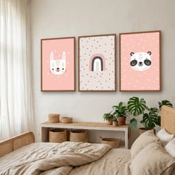 Kit Quadros Decorativos Panda E Arco Íris