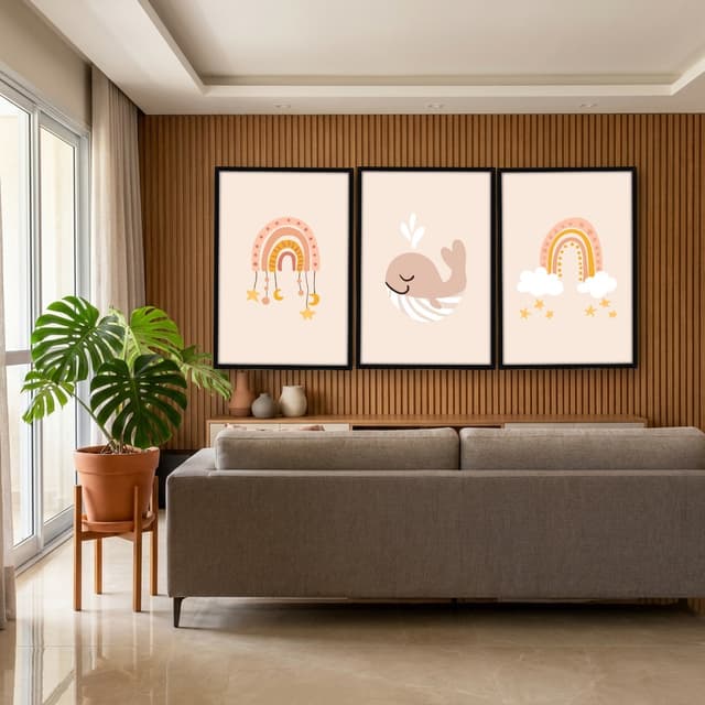 Kit Quadros Decorativos Baleia E Arco Íris