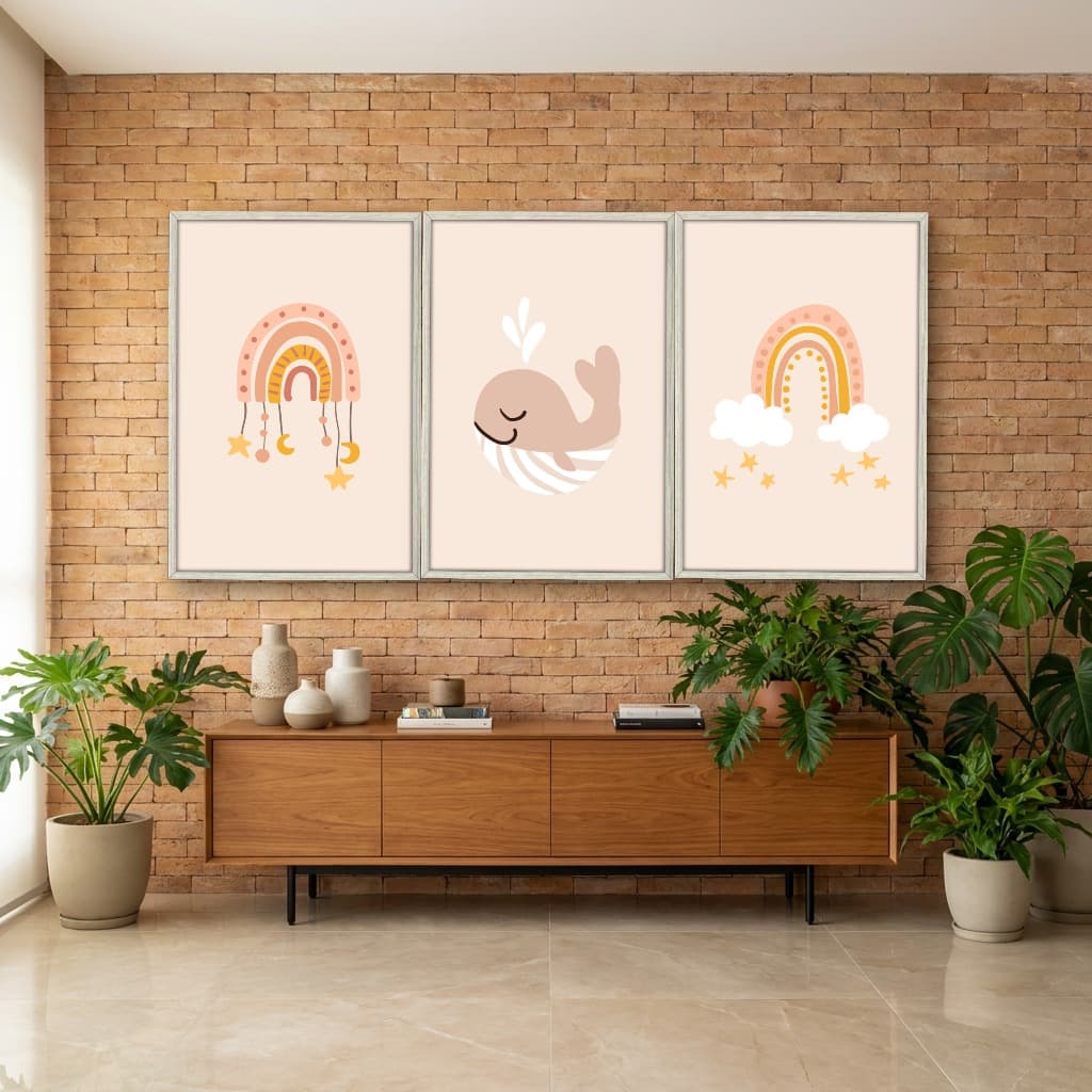 Kit Quadros Decorativos Baleia E Arco Íris