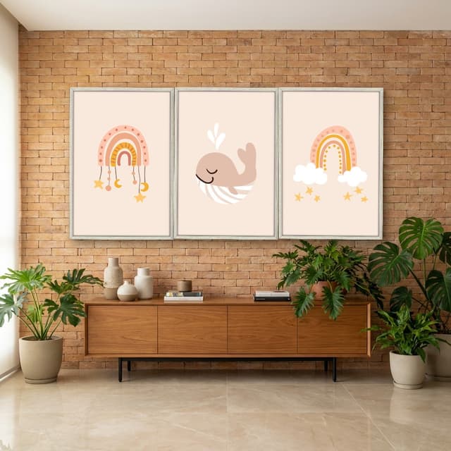 Kit Quadros Decorativos Baleia E Arco Íris