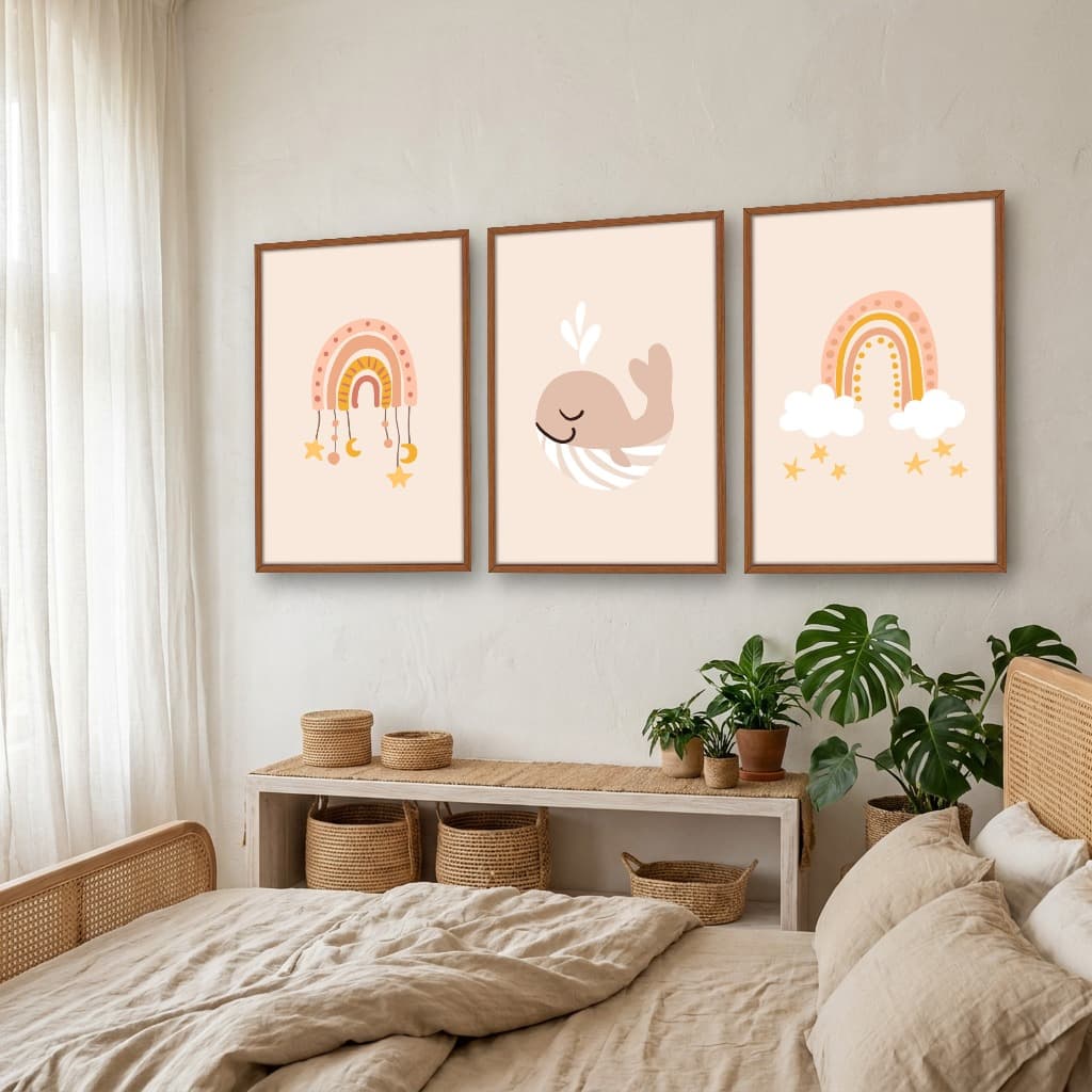 Kit Quadros Decorativos Baleia E Arco Íris