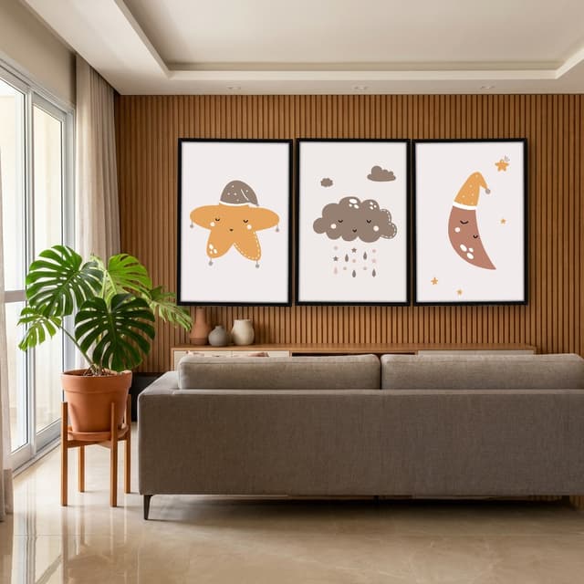Kit Quadros Decorativos Estrela Nuvem E Lua
