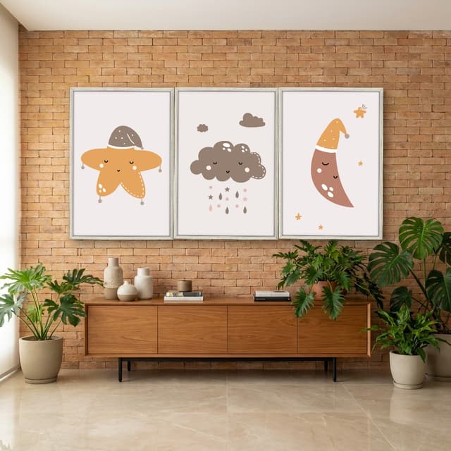 Kit Quadros Decorativos Estrela Nuvem E Lua