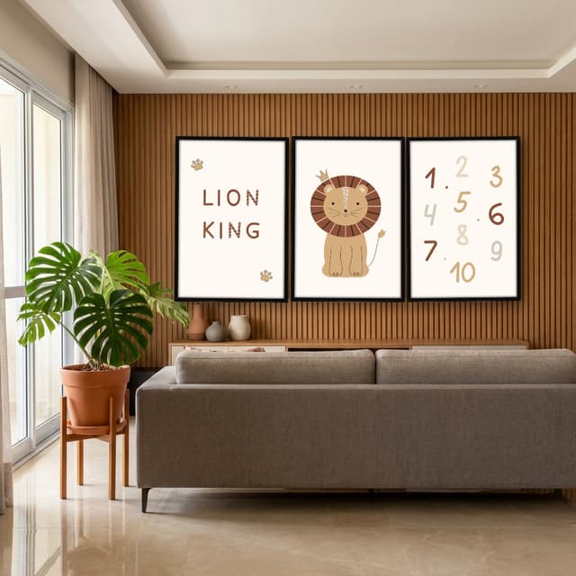 Kit Quadros Decorativos Número E Leão
