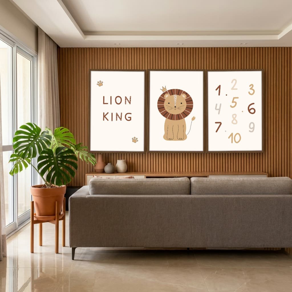 Kit Quadros Decorativos Número E Leão