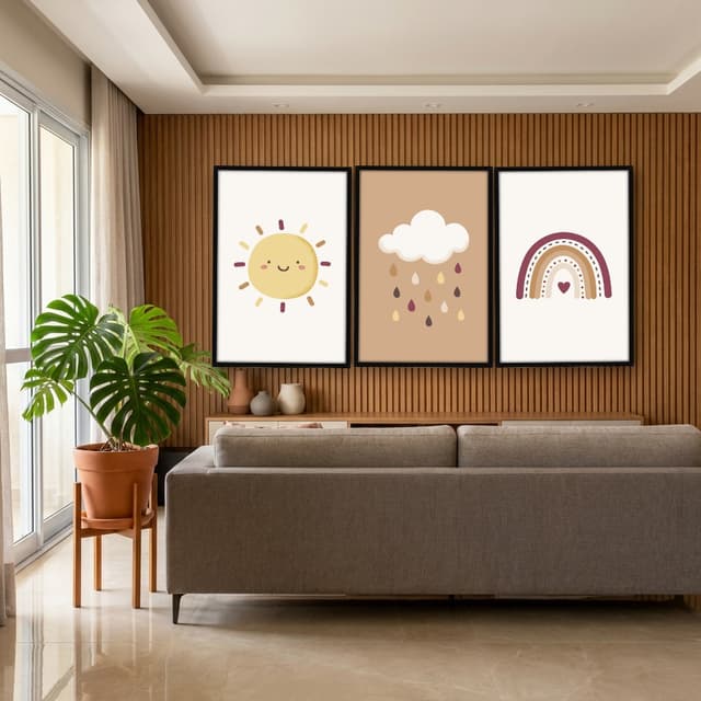 Kit Quadros Decorativos Nuvem Sol E Arco Íris
