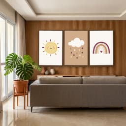 Kit Quadros Decorativos Nuvem Sol E Arco Íris