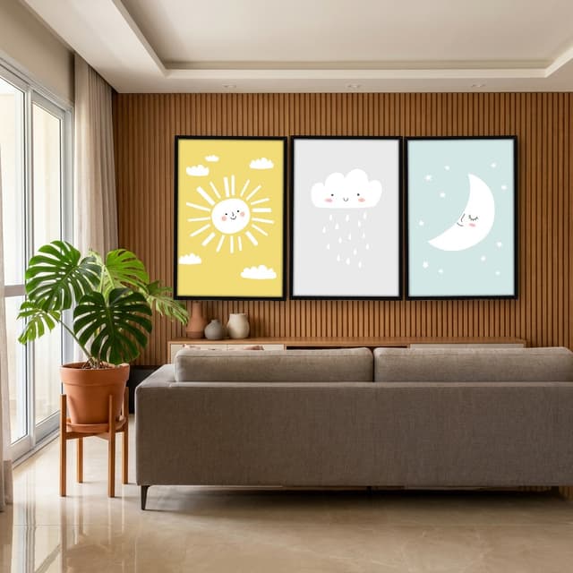 Kit Quadros Decorativos Sol Nuvem E Lua