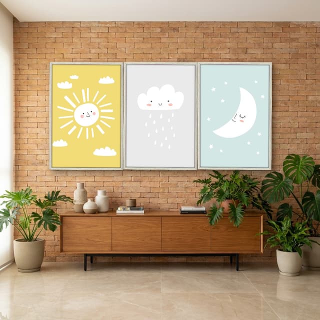 Kit Quadros Decorativos Sol Nuvem E Lua