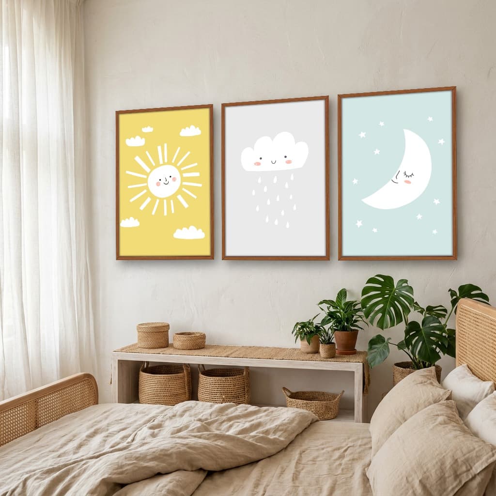 Kit Quadros Decorativos Sol Nuvem E Lua