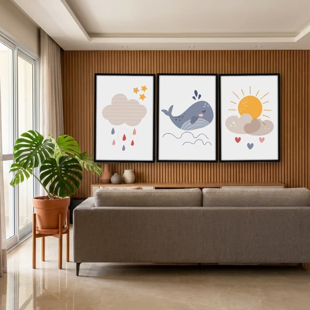 Kit Quadros Decorativos Baleia E Nuvens