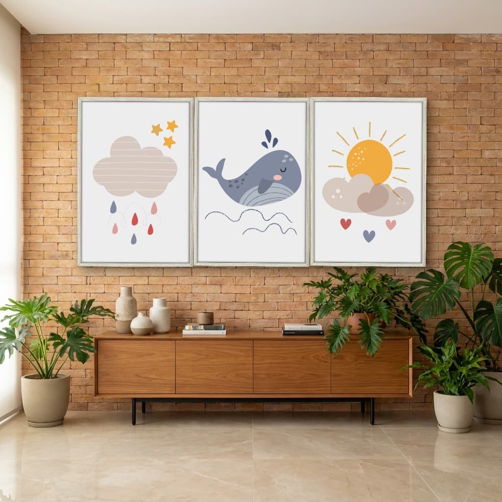 Kit Quadros Decorativos Baleia E Nuvens