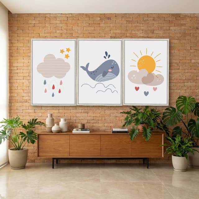 Kit Quadros Decorativos Baleia E Nuvens