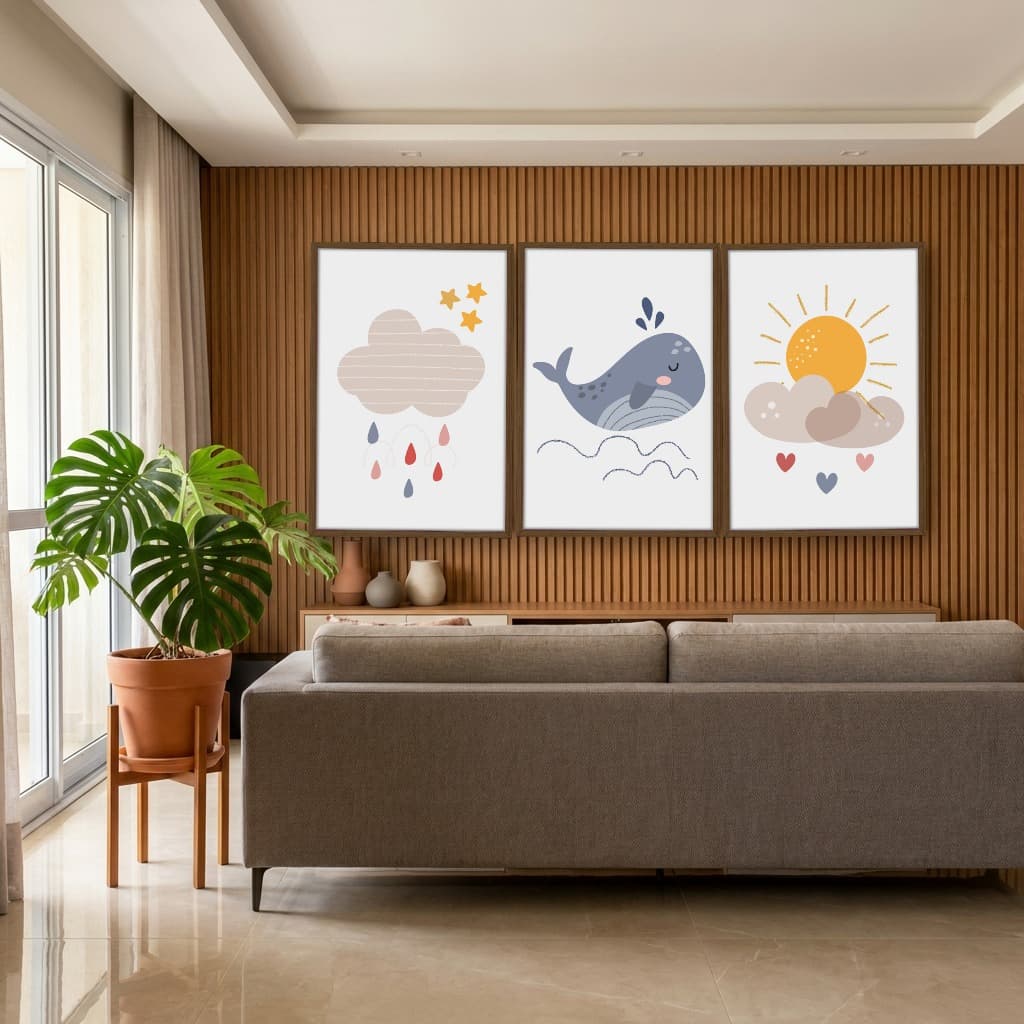Kit Quadros Decorativos Baleia E Nuvens
