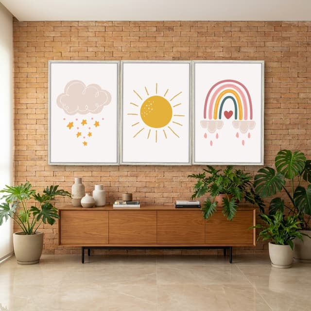 Kit Quadros Decorativos Nuvem Sol E Arco Íris