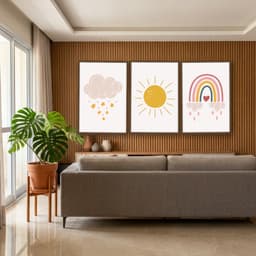 Kit Quadros Decorativos Nuvem Sol E Arco Íris