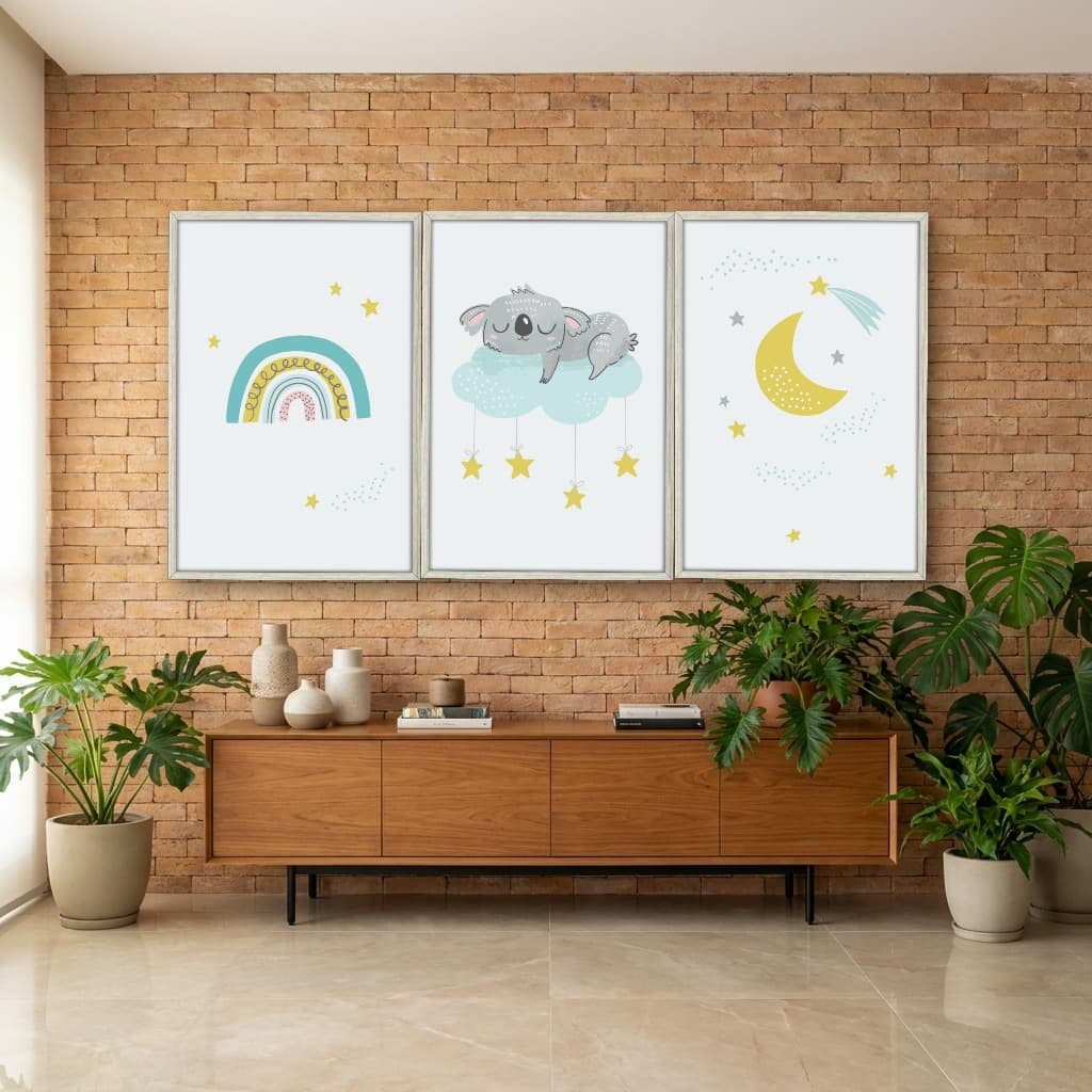 Kit Quadros Decorativos Preguiça E Arco Íris