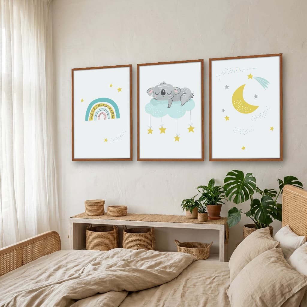 Kit Quadros Decorativos Preguiça E Arco Íris