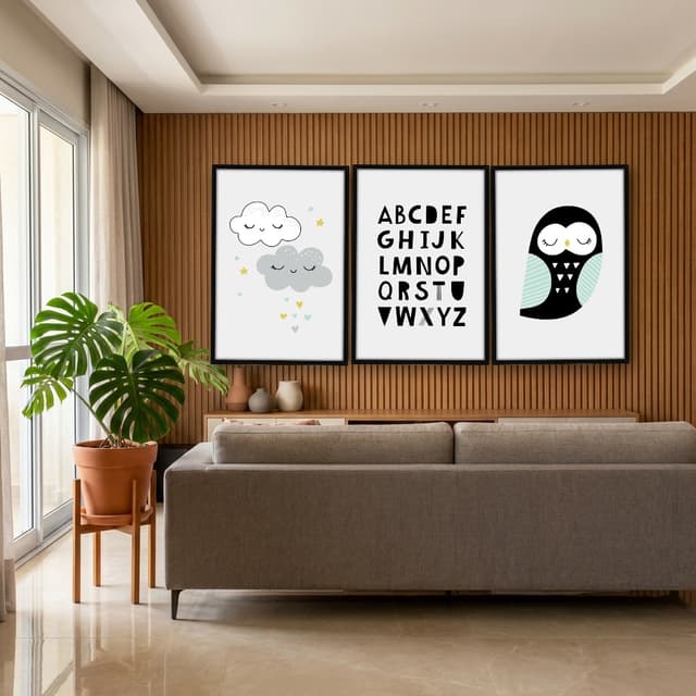 Kit Quadros Decorativos Nuvem E Coruja