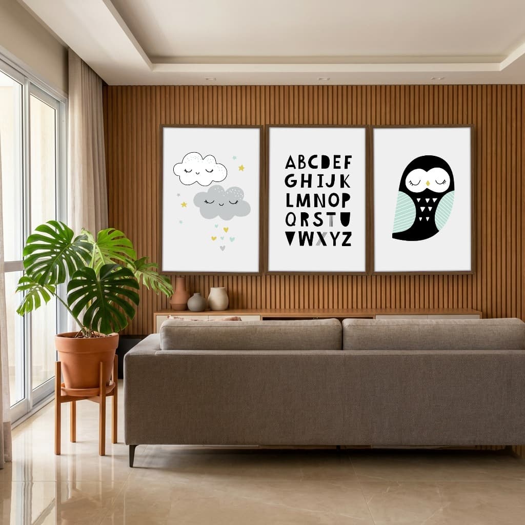Kit Quadros Decorativos Nuvem E Coruja