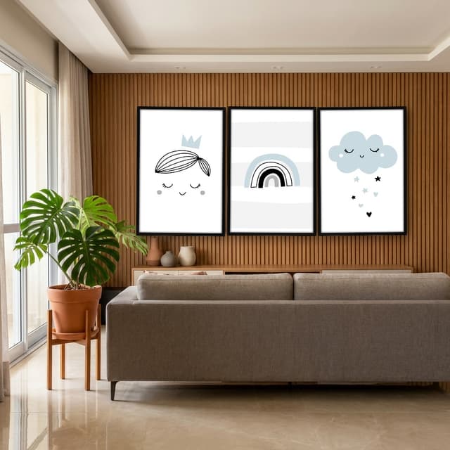 Kit Quadros Decorativos Nuvem E Arco Íris