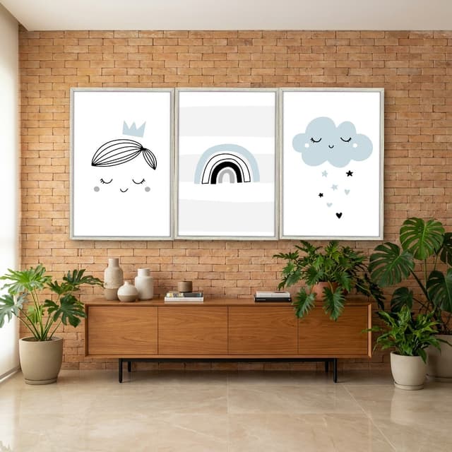 Kit Quadros Decorativos Nuvem E Arco Íris