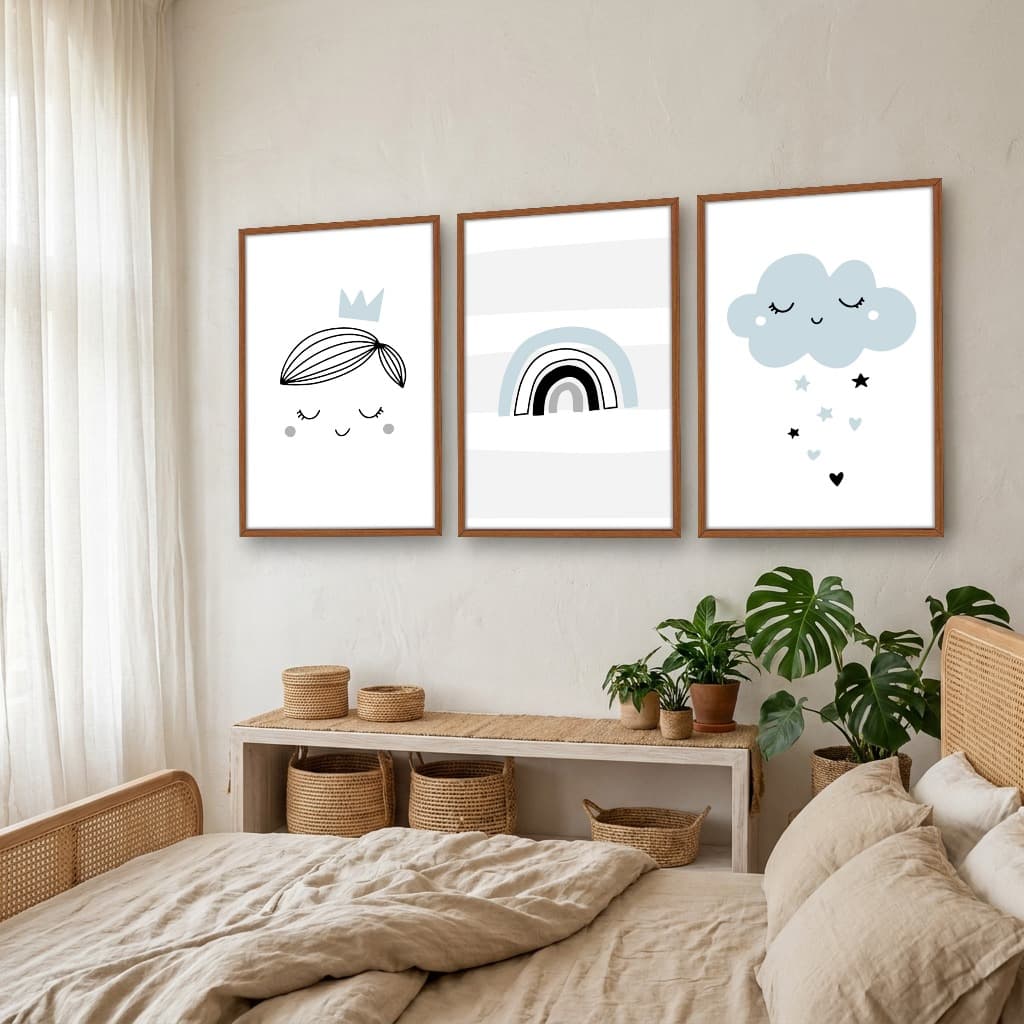 Kit Quadros Decorativos Nuvem E Arco Íris