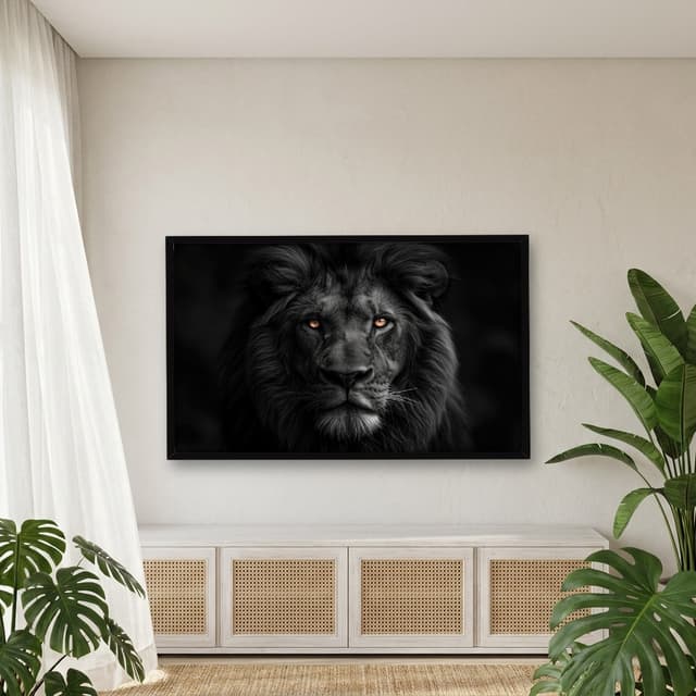Quadro Decorativo Leão Em Preto