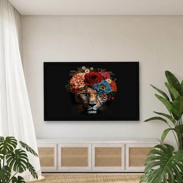 Quadro Decorativo Leopardo Com Coroa De Flores