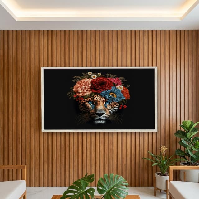 Quadro Decorativo Leopardo Com Coroa De Flores